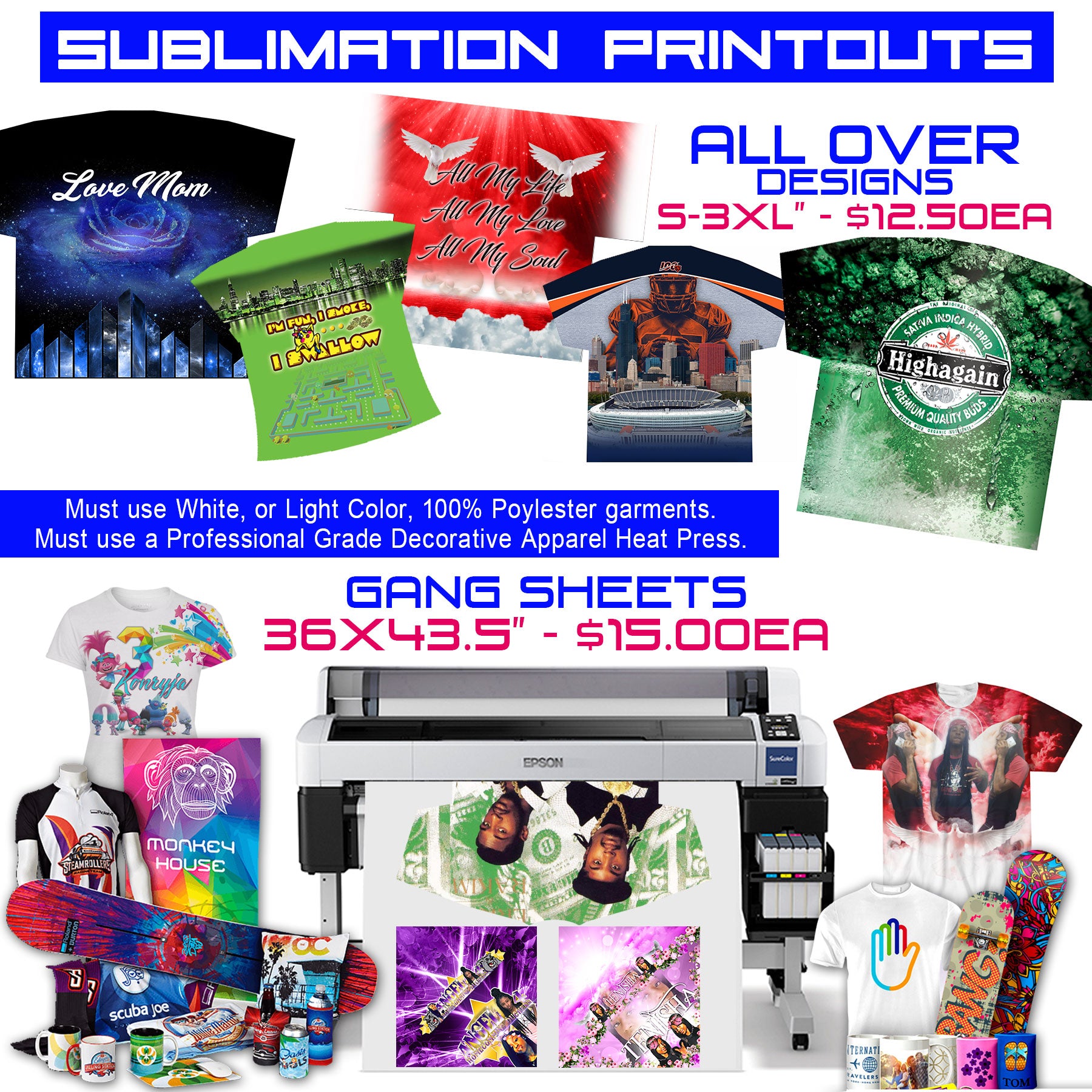 WHOLESALE Sub Printouts / Gangsheets